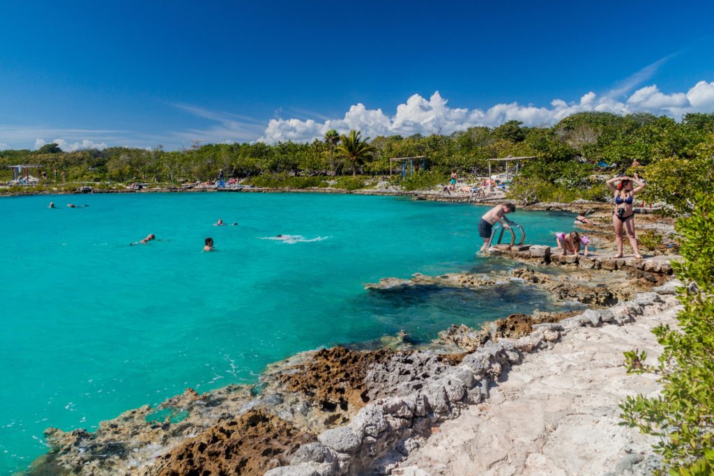 PLAYA GIRON, CUBA - FEB 15, 2016: View of seaside resort Caleta Buena at Bay of Pigs near Playa Giron village, Cuba.